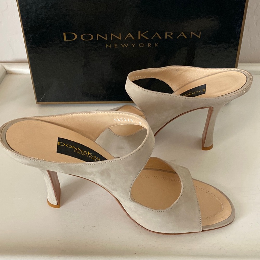 Donna Karan New York Slip-On Suede Heel in Taupe - Size 8
